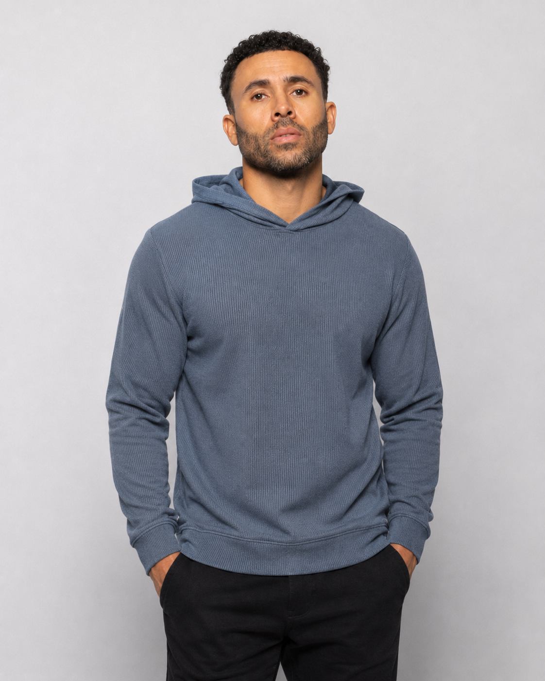 Dark slate pullover hoodie with hood and kangaroo pocket