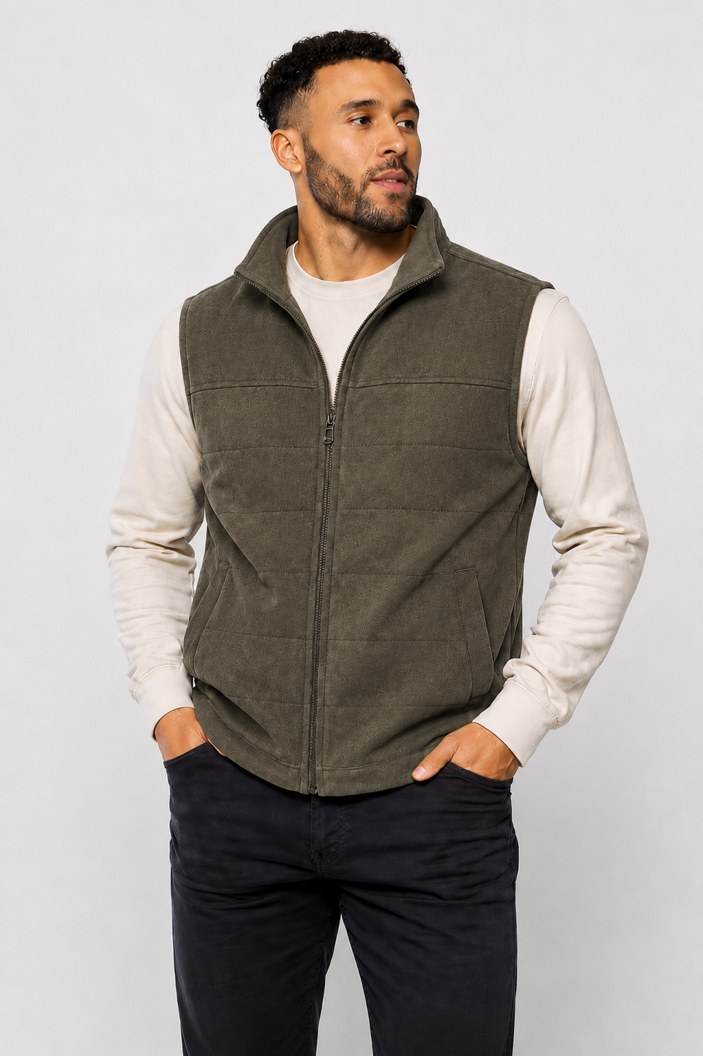 OJAI sleeveless forest night vest, full-zip with stand collar and front pockets