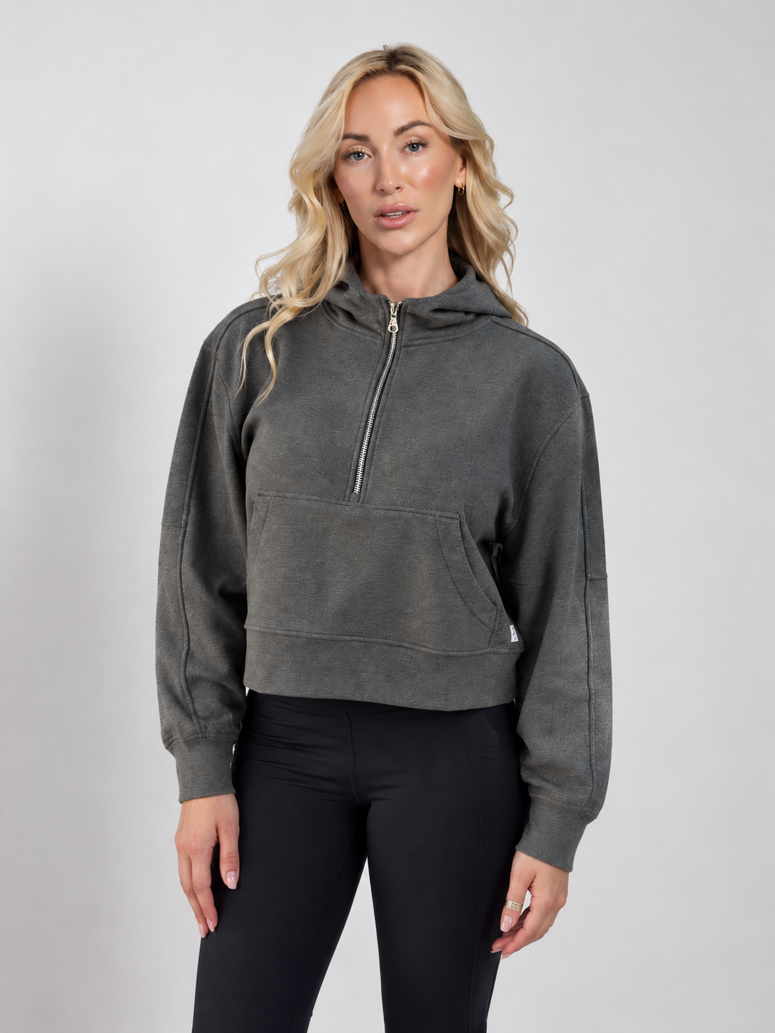 ASHER HALF ZIP HOOD - GUN METAL