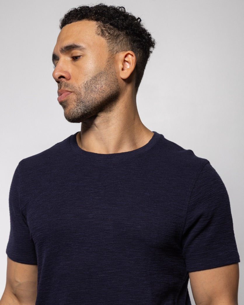 NAPA T-shirt in dark indigo, crew neck, short sleeves (side view)