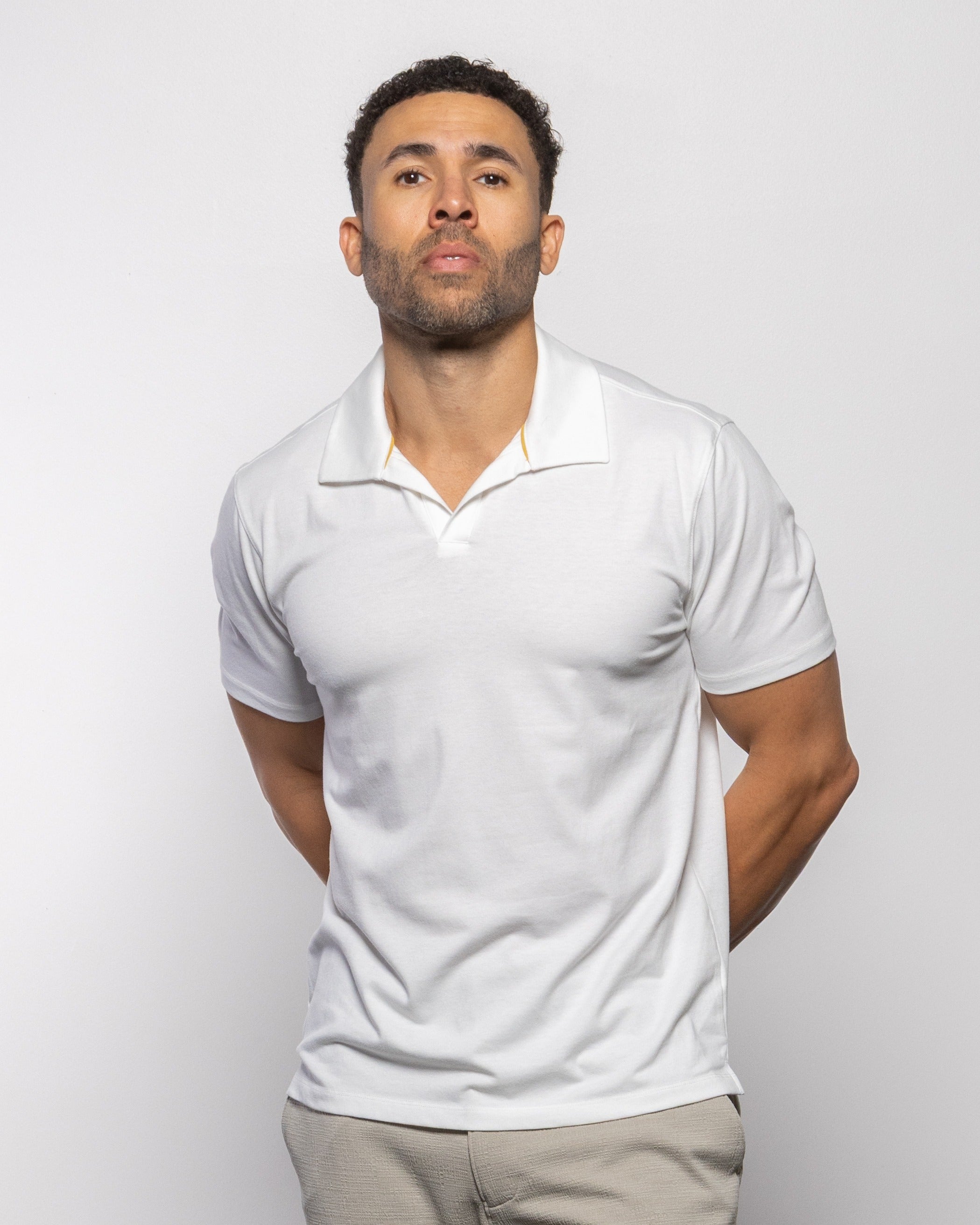 DAILY JOHNNY men's polo shirt in summer white, short sleeves, collar