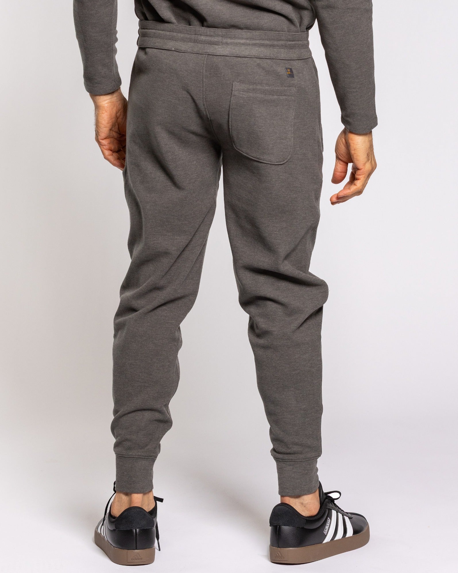 Asher jogger pants with back pocket and drawstring waist, gunmetal gray