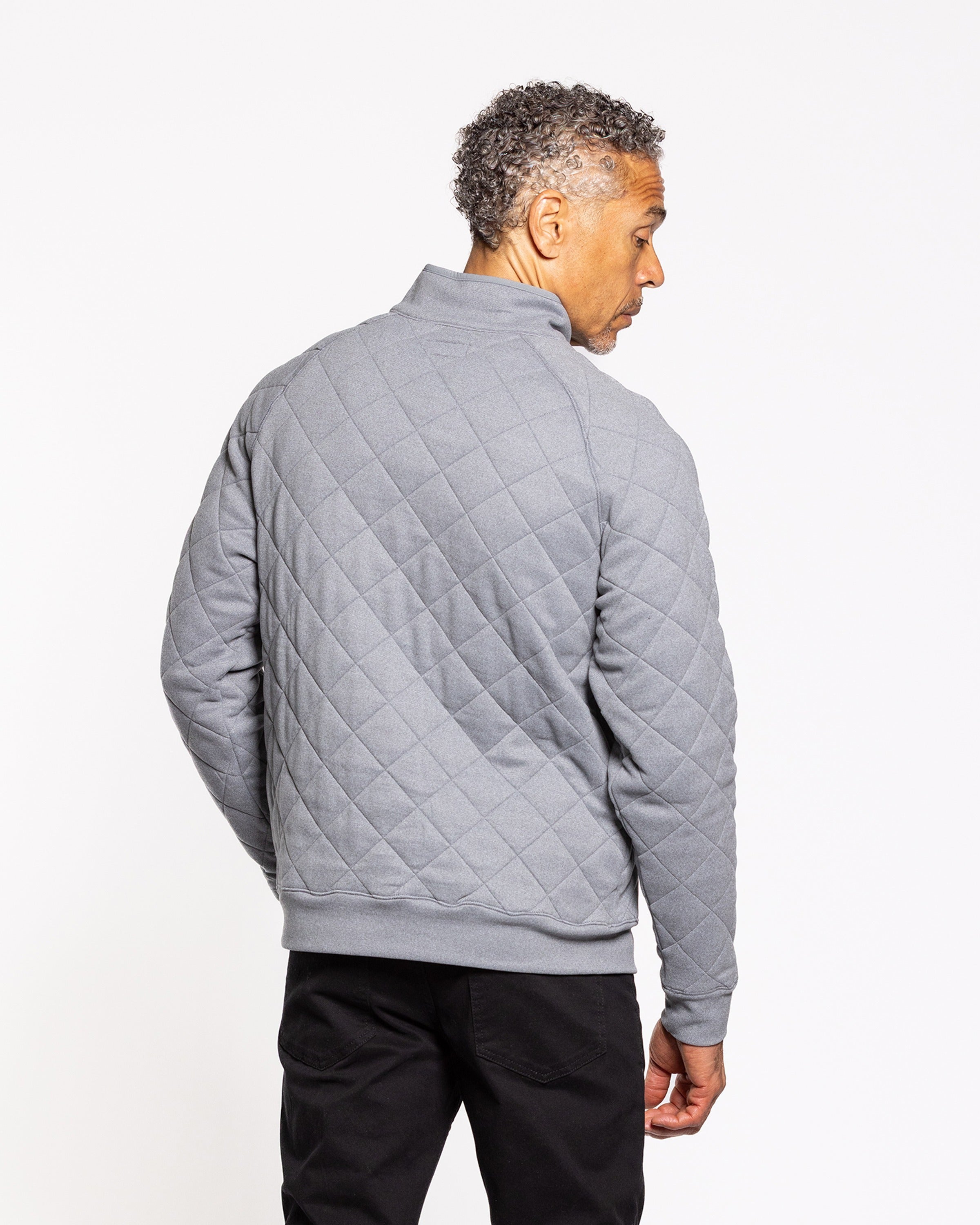 Men's quilted quarter-zip sweatshirt, dark gray