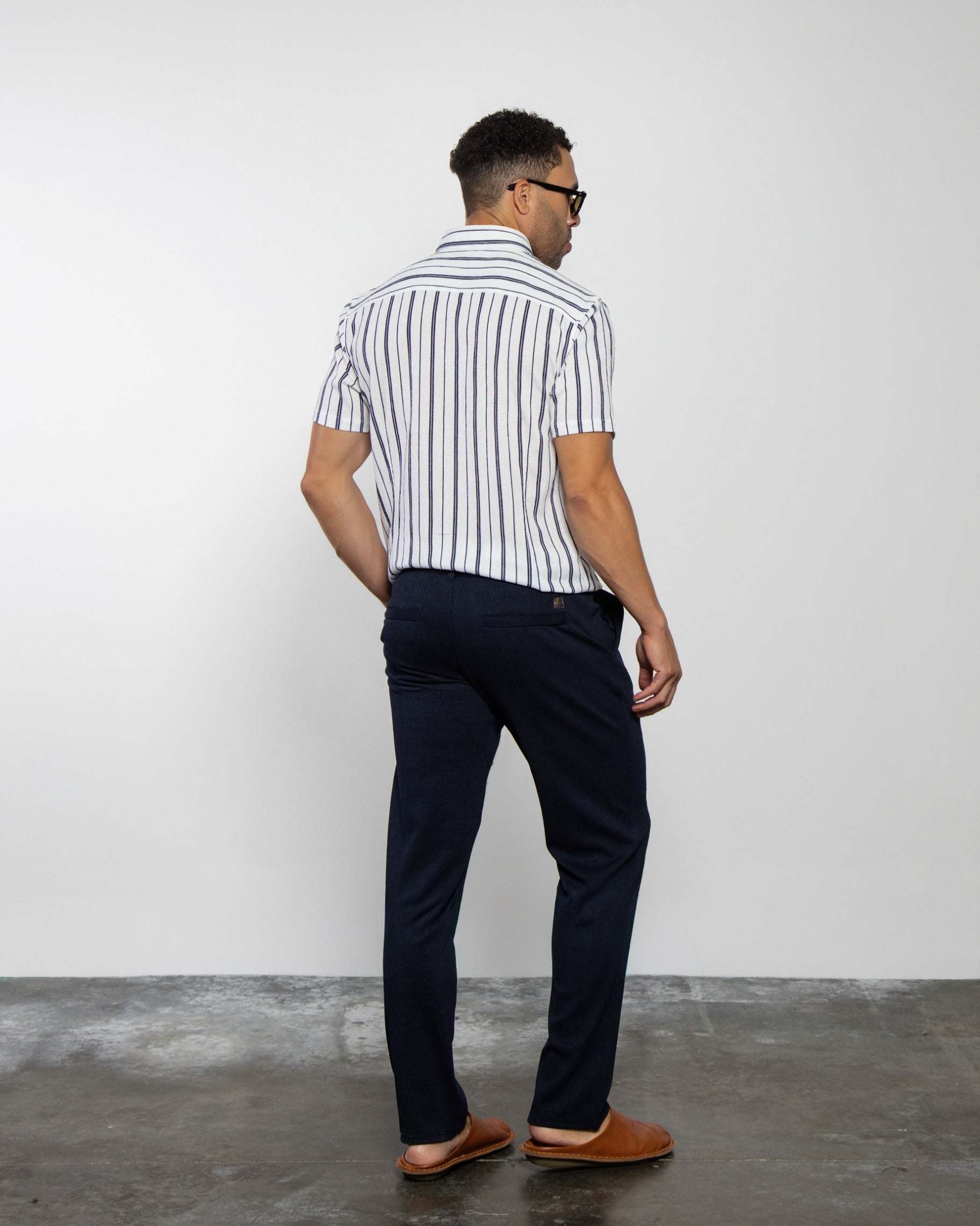 Milan Beach pant in indigo night, slim straight leg with belt loops