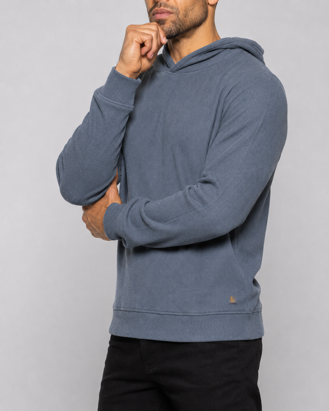 Dark slate pullover hoodie with hood, kangaroo pocket, long sleeves