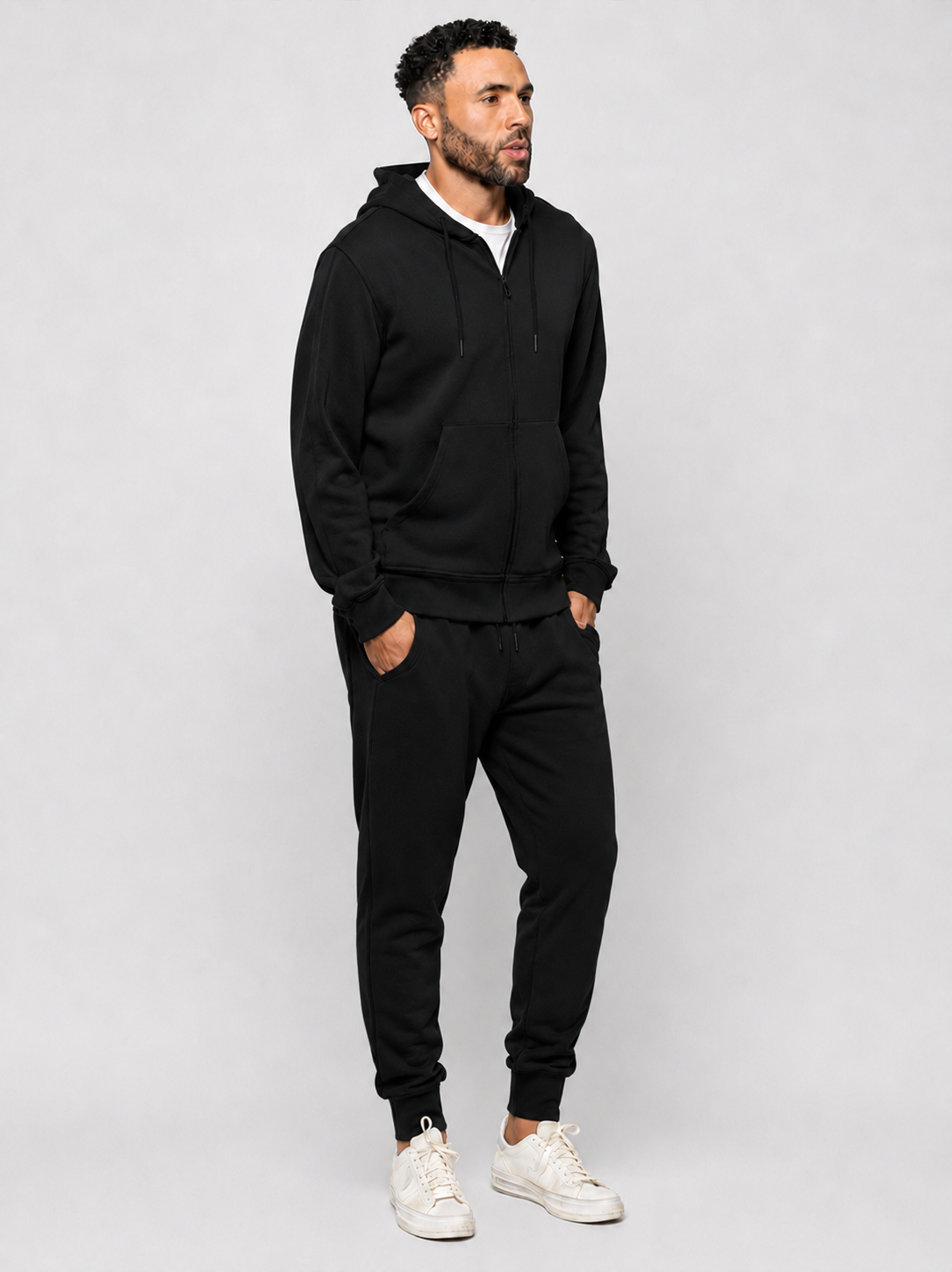 LIVINIT jet black tapered jogger pants with elastic waistband and ankle cuffs