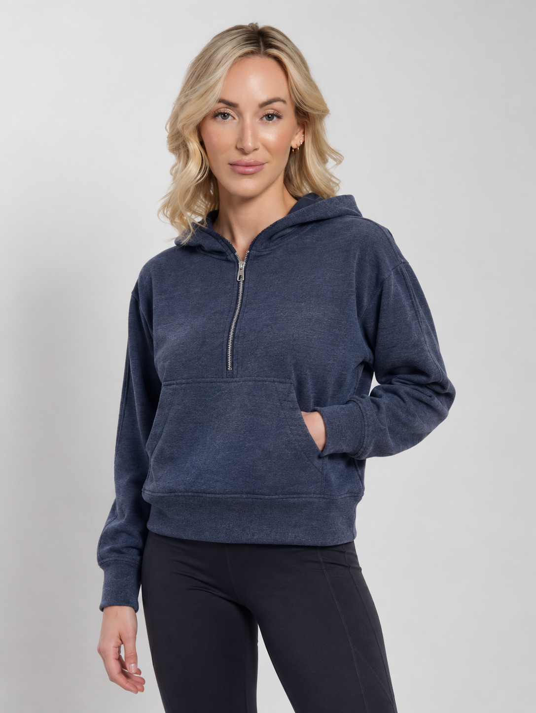 ASHER HALF ZIP HOOD - INDIGO NIGHT