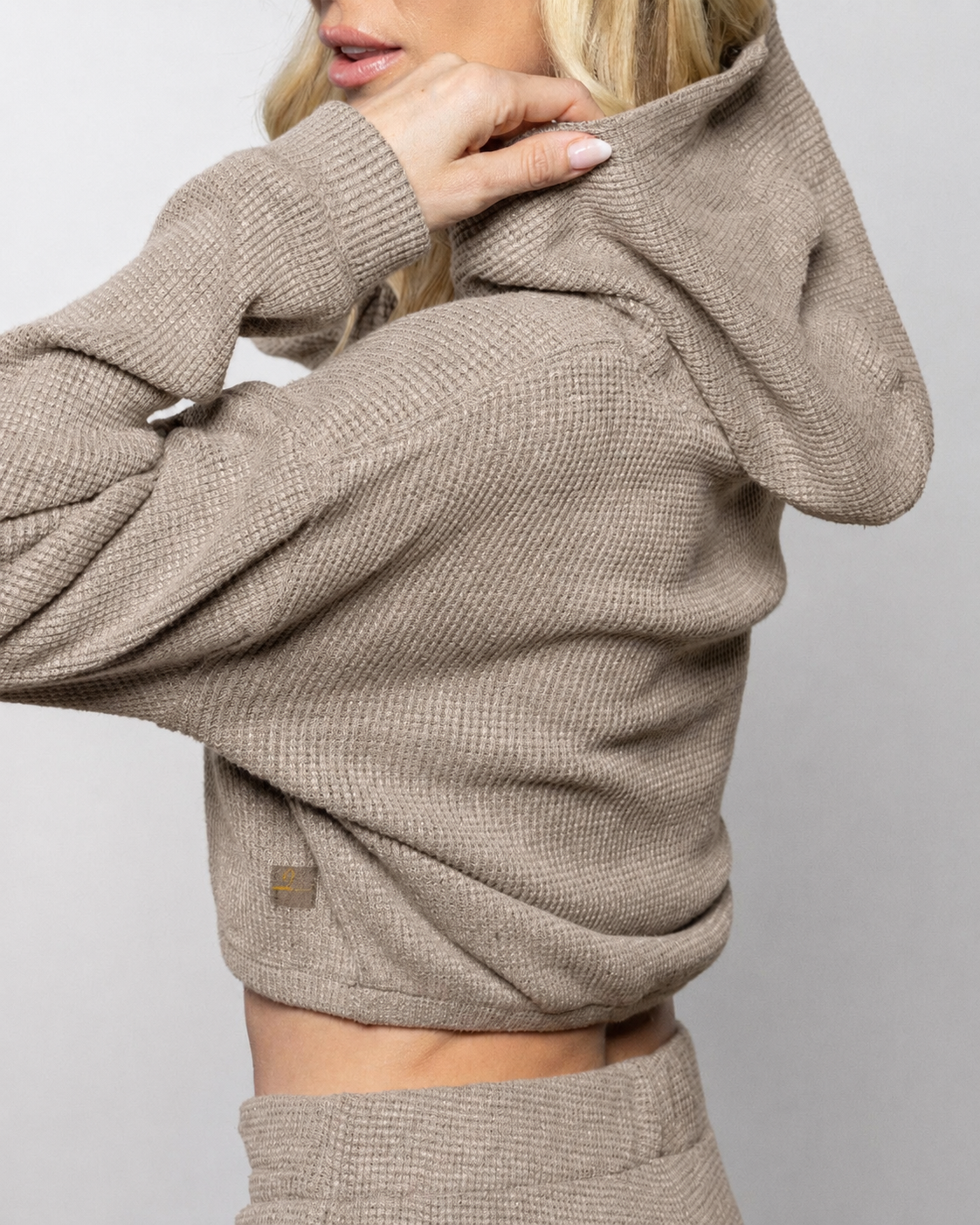 Wood taupe pullover hoodie with kangaroo pocket and long sleeves