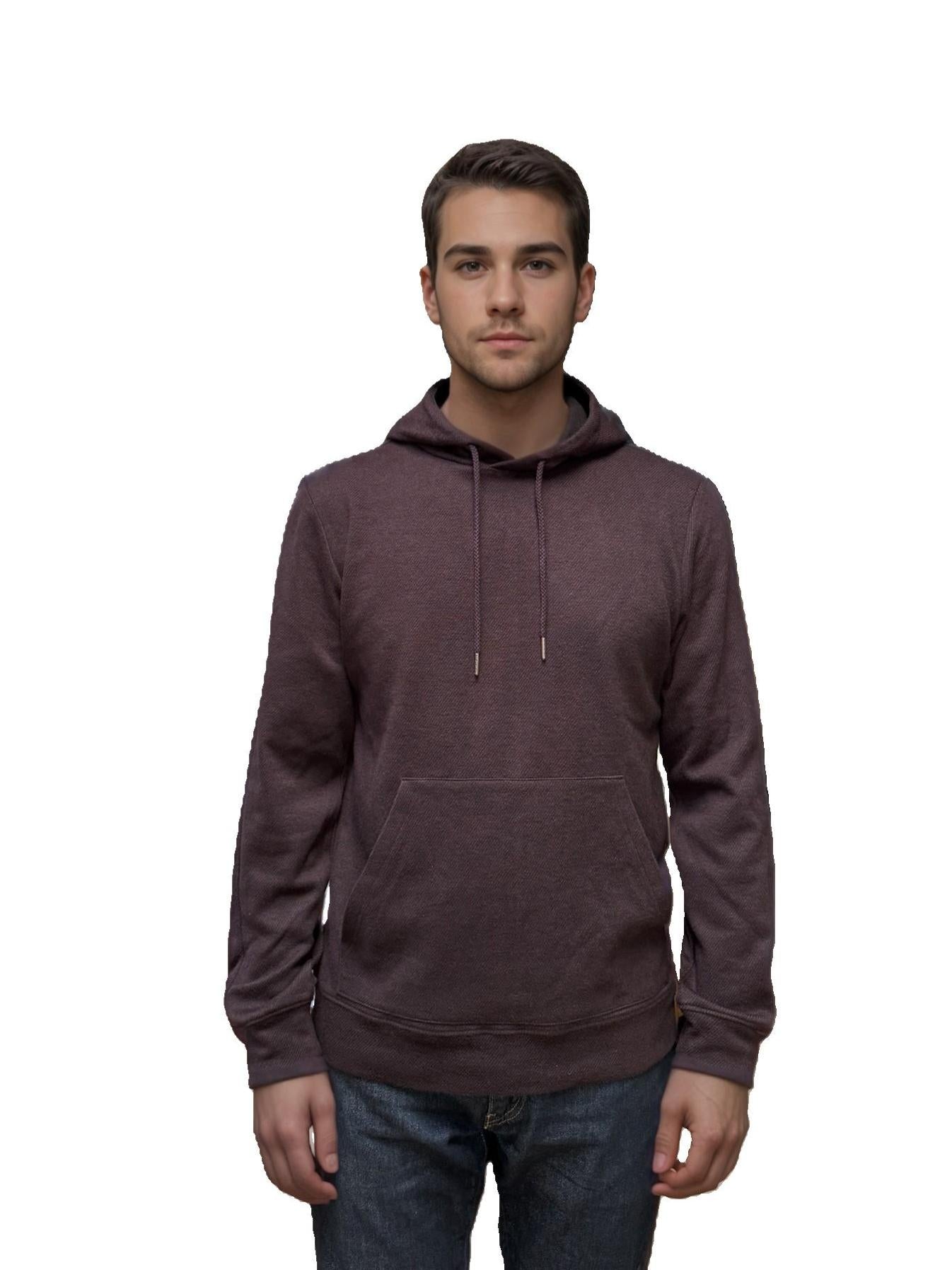 Men's wine twill pullover hoodie with drawstring and kangaroo pocket