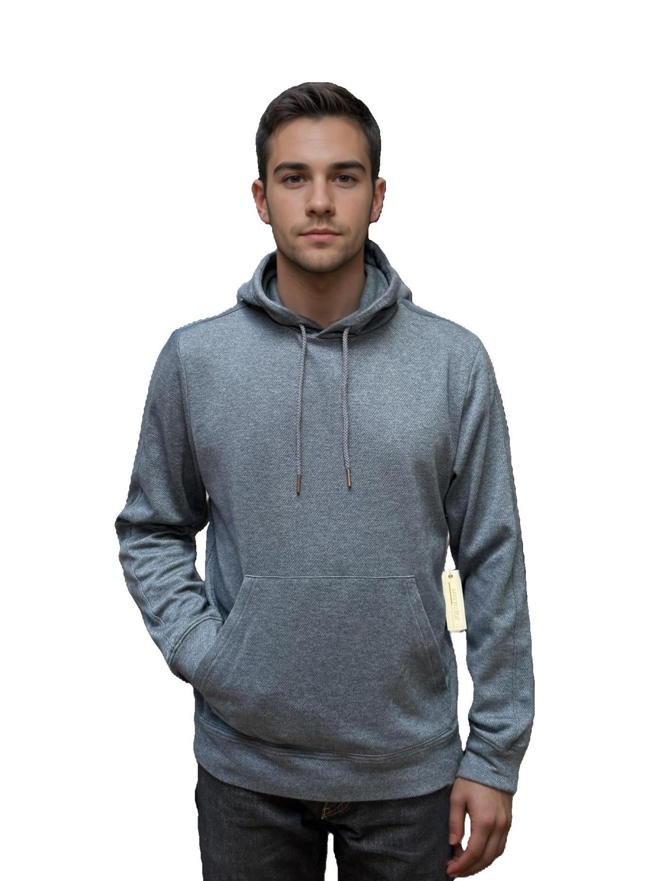 Indigo twill hood sweatshirt with drawstring hood and front pouch pocket