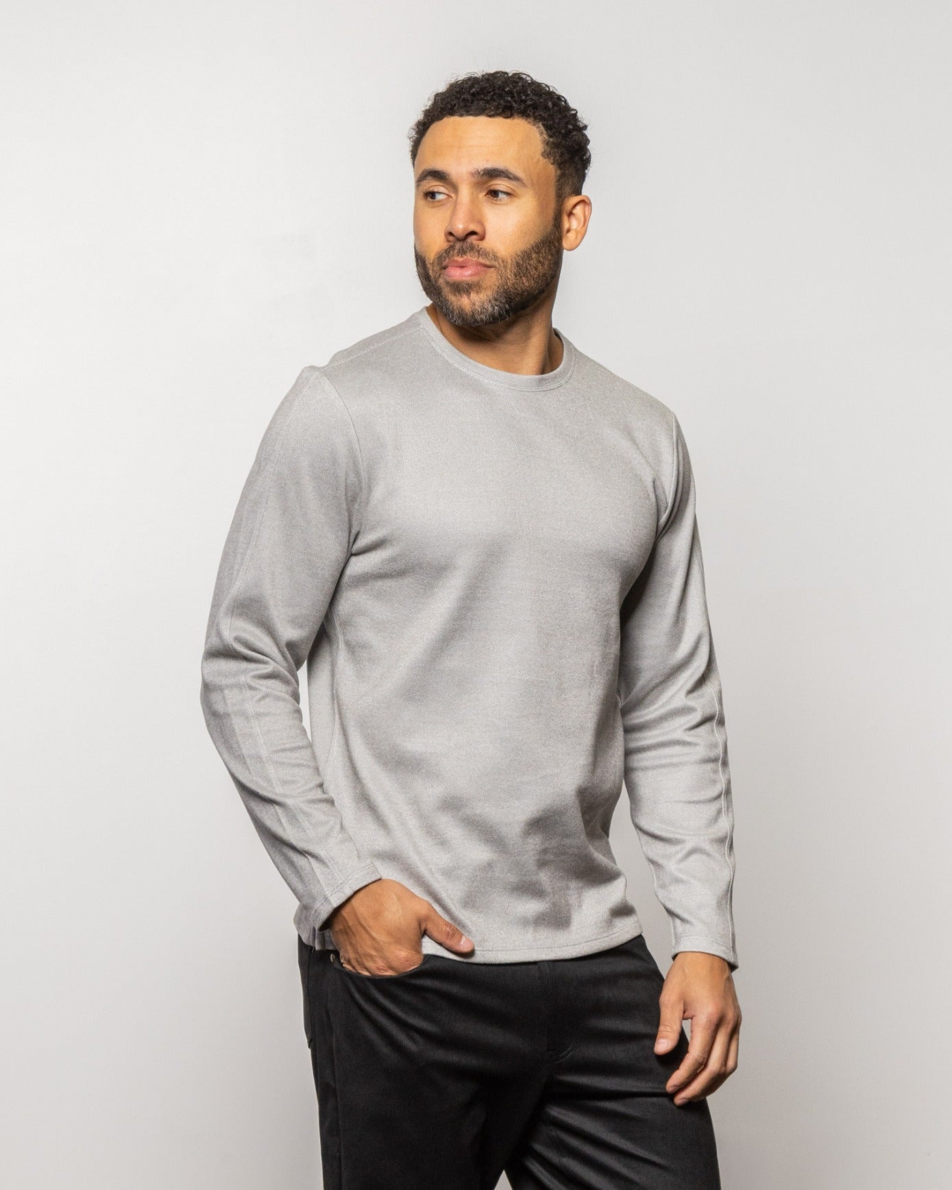 Men's crewneck sweatshirt, long-sleeve in light gray