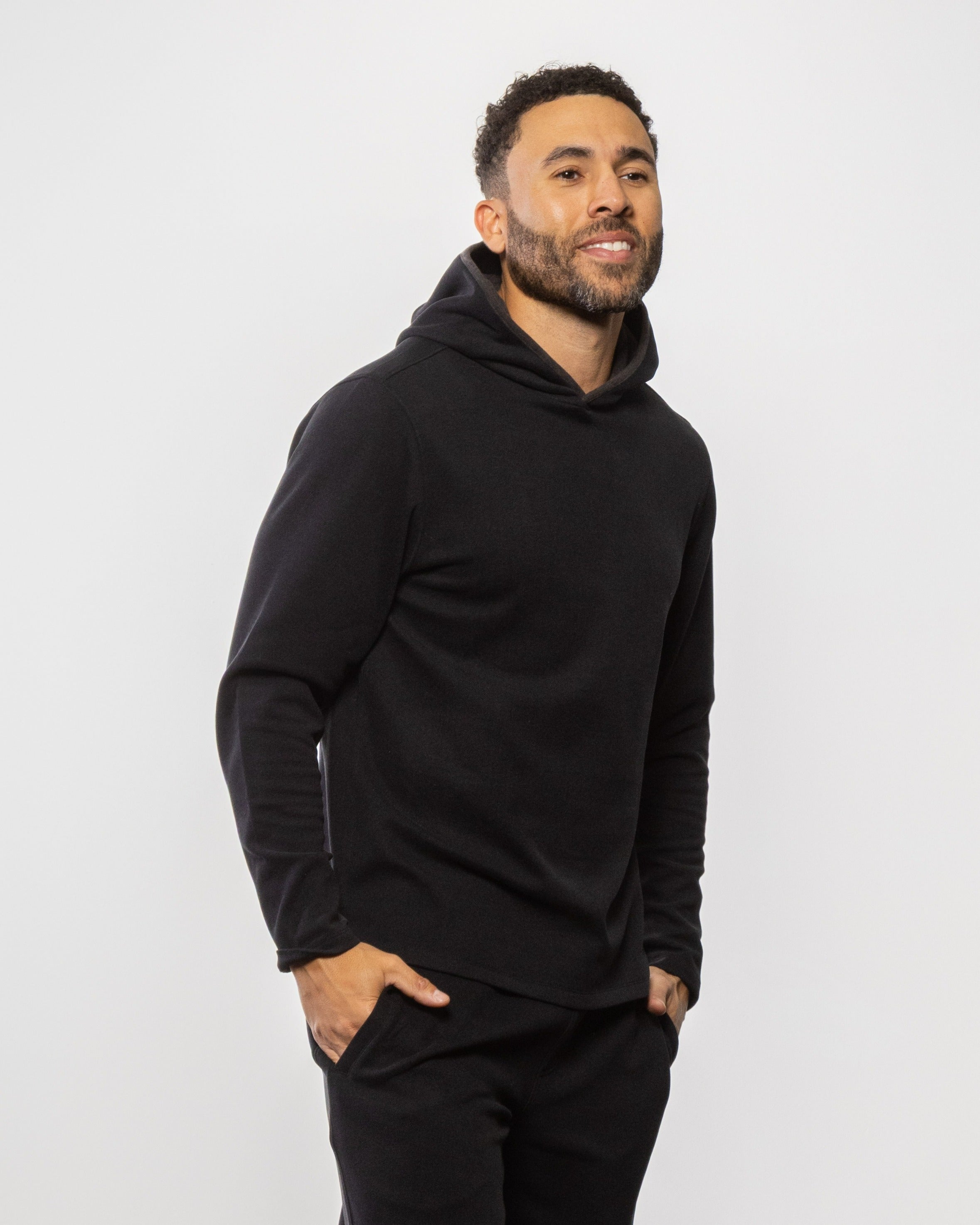 Men's jet black alpine hoodie with hood and front kangaroo pocket