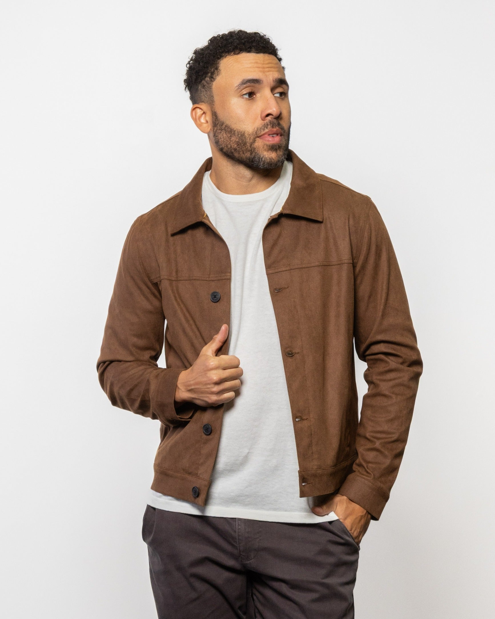 OJAI men's tobacco-brown jacket with collared button front and flap pockets