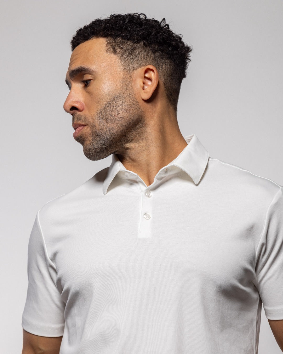 CISCO summer white polo shirt, short sleeves, buttoned collar