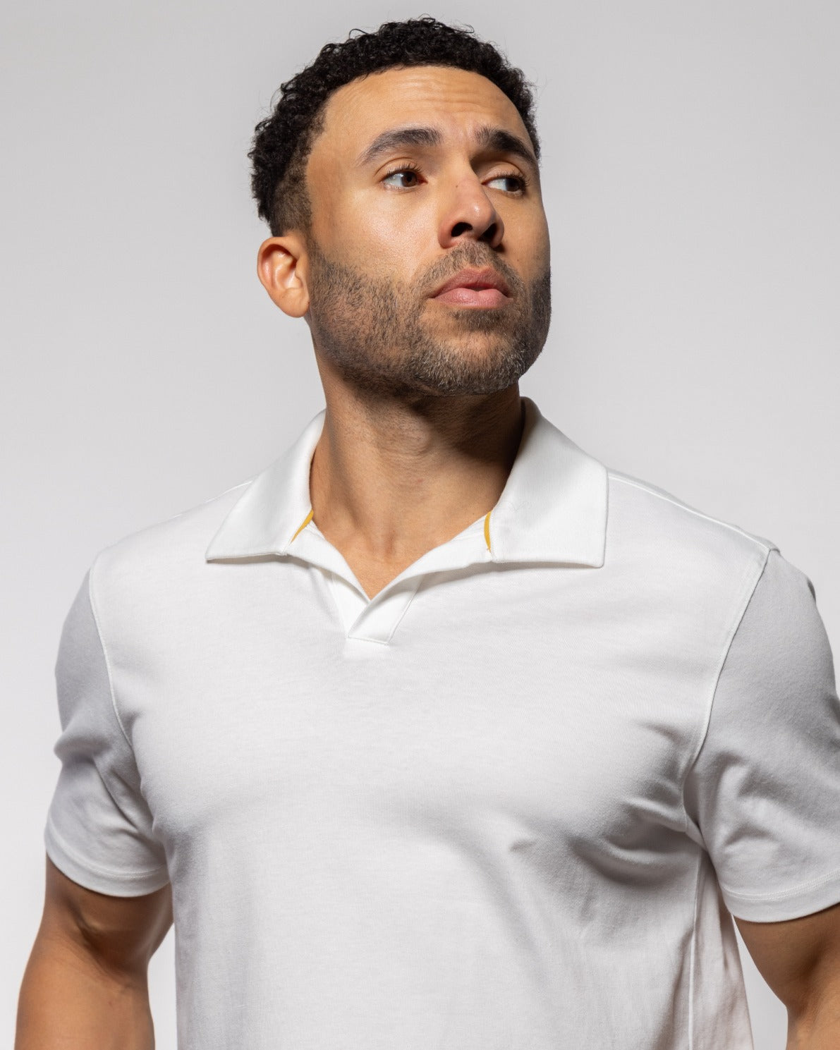 DAILY JOHNNY men's polo shirt, close-up collar with short sleeves, summer white