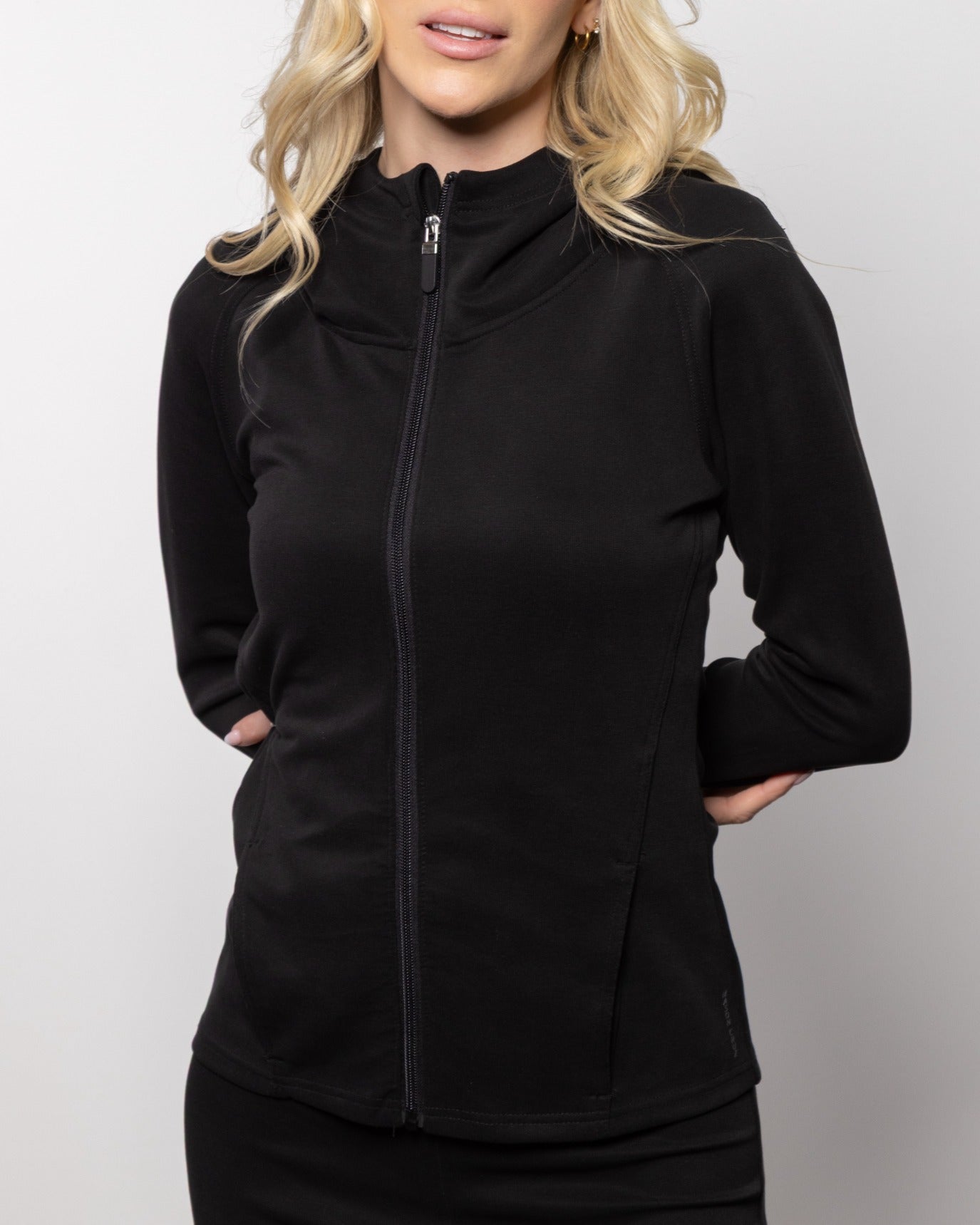 Matteo full-zip jacket, jet black hoodie with front zipper and drawstring hood