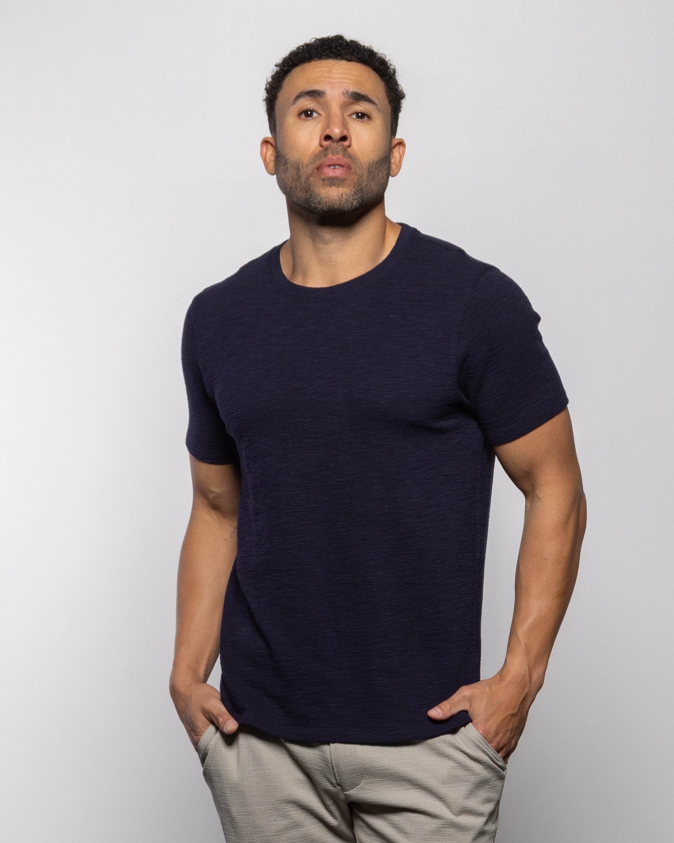 NAPA T-shirt in dark indigo, crew neck, short sleeves (front view)