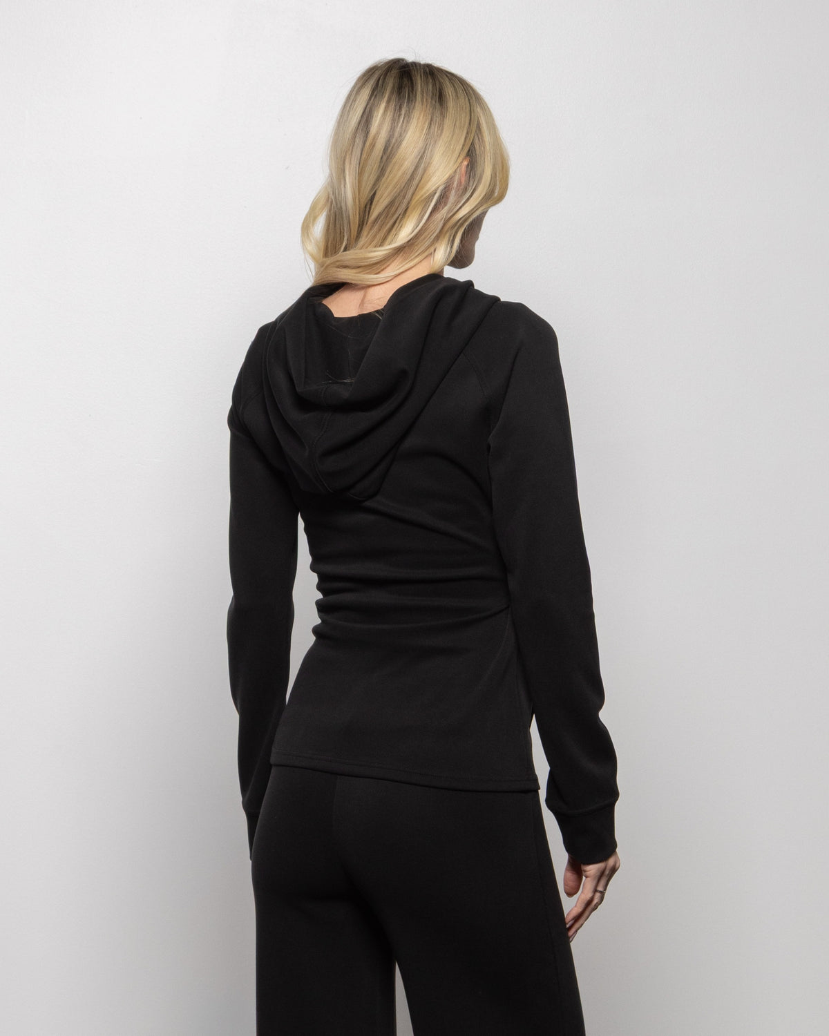 Matteo full-zip jacket, jet black back view with hood and long sleeves
