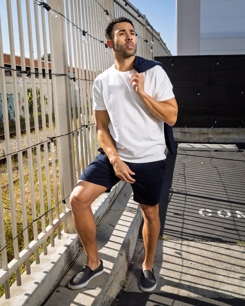 CISCO men's summer white crewneck T-shirt with short sleeves, street style