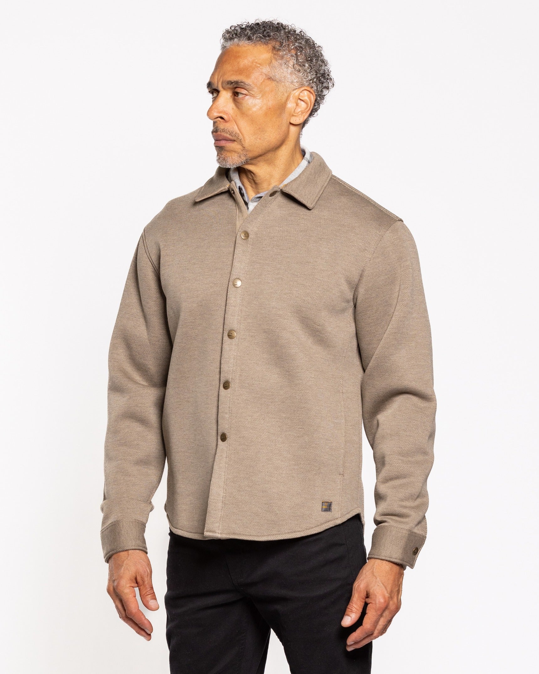 RIPTIDE walnut shirt jacket with collar, long sleeves, button front