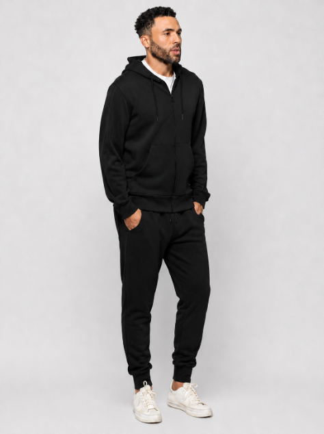 Tall black jogger pants with elastic waistband and tapered legs